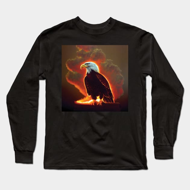 Majestic Bald Eagle in glowing clouds Long Sleeve T-Shirt by Geminiartstudio